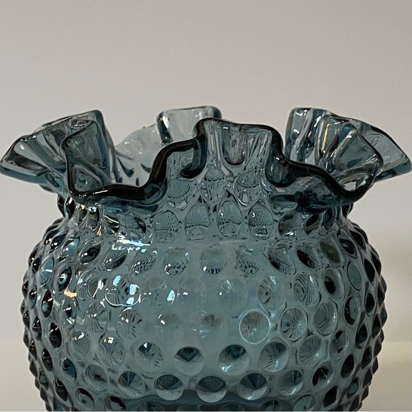 RARE Fenton Hobnail Ruffled Bowl Vase Federal Blue 5” Excellent Condition Fots - Picture 2 of 16